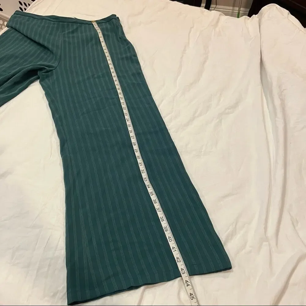 Leith Wide Leg Pinstripe Work Pants High Rise Green size XL